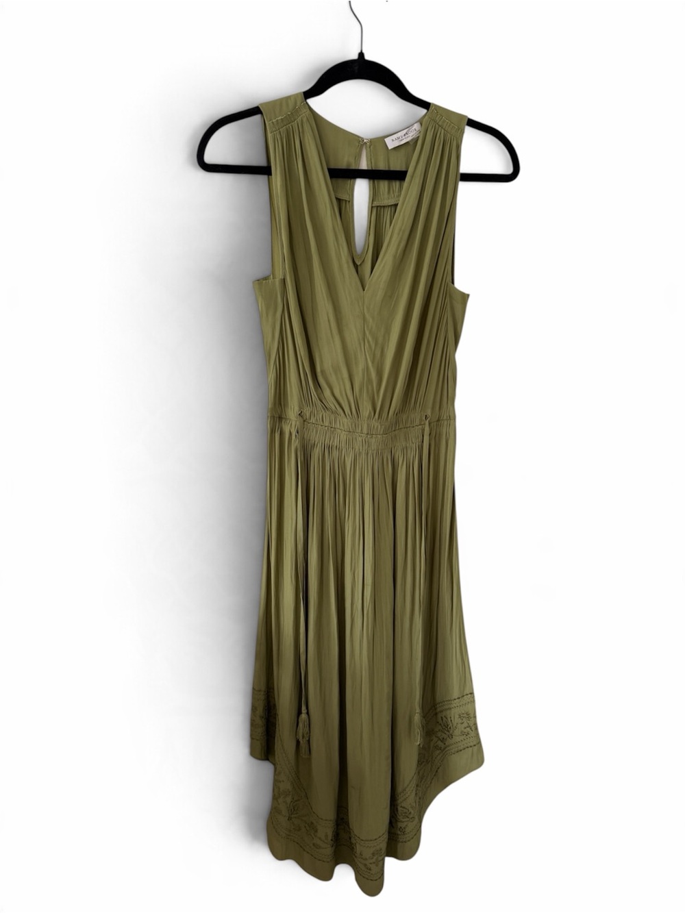 Ramy Brook Hayley Olive Green Embroidered Tassel Midi Dress